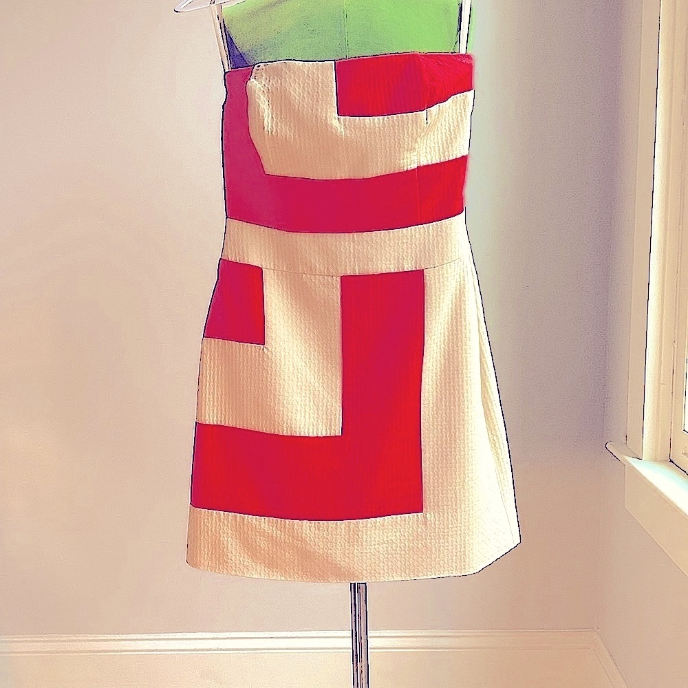 Wedding guest Beach Cocktail Party Dress, strapless, Red Semi Foal Homecoming